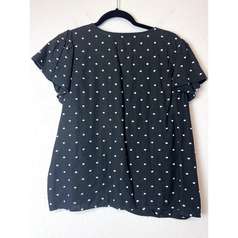 Charming LOFT White Polka Dot Ruffle Linen Blend Blouse - Picture 3 of 6